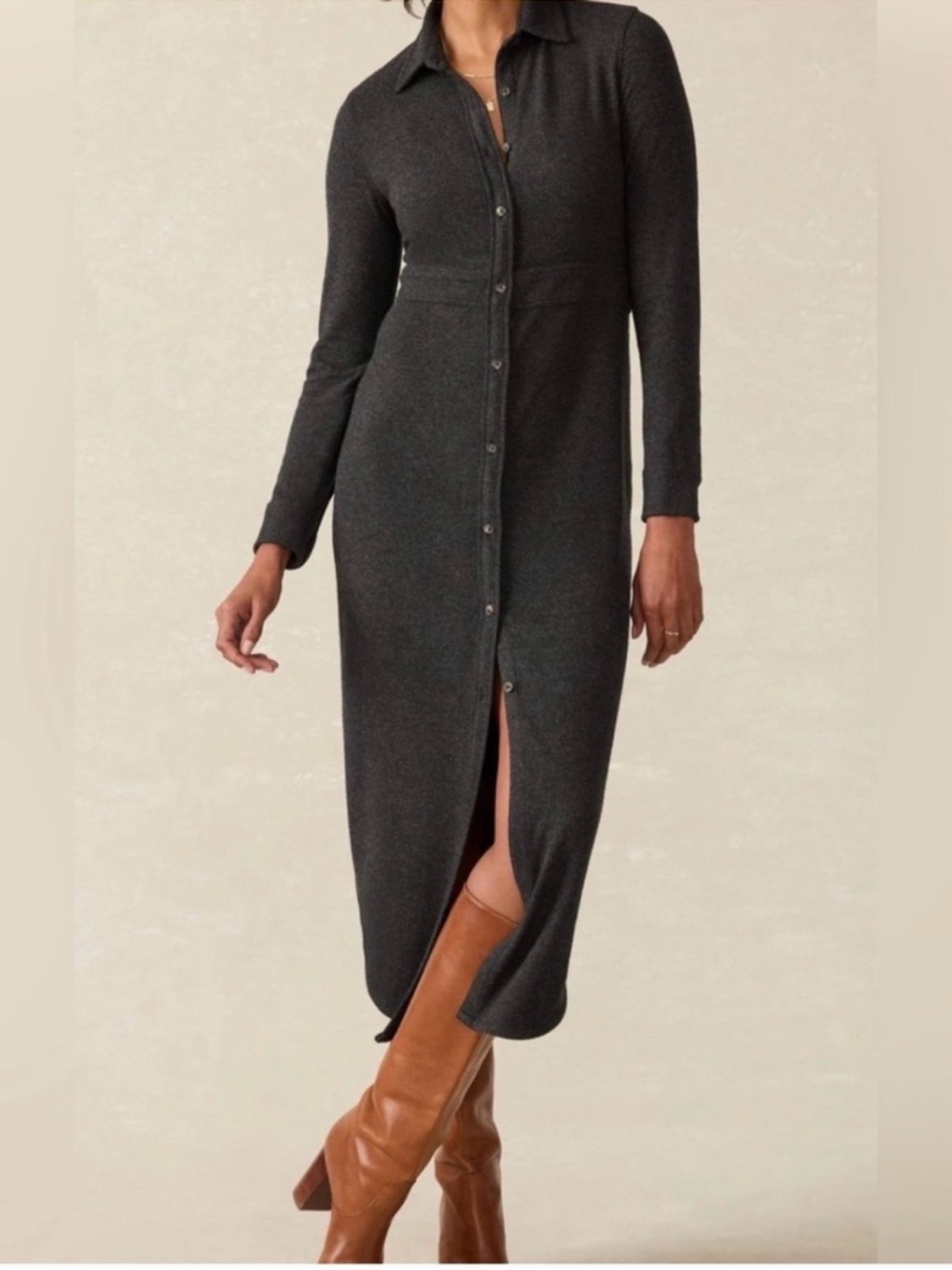Faherty‎ Legend Sweater Shirt Maxi Dress Heathered Gray Twill Size Small